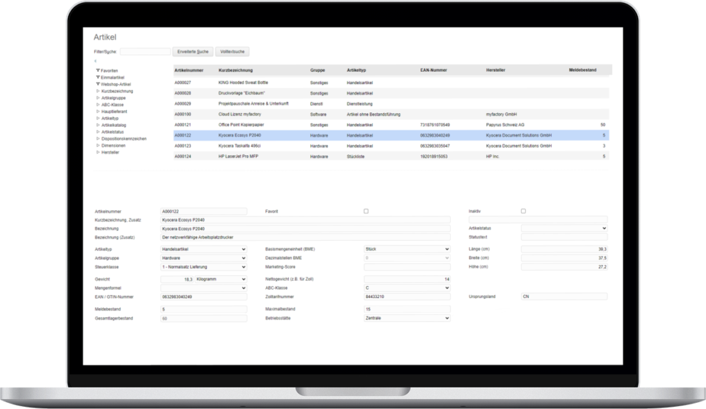 Artikelstamm ERP verwalten