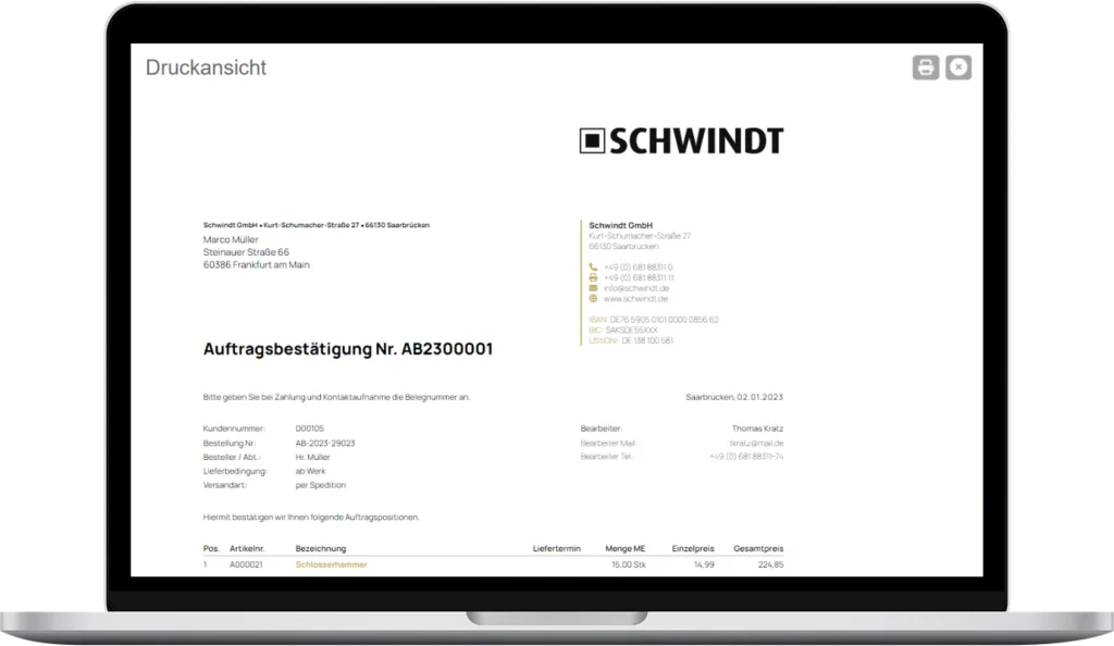 Belegvorschau und Auftragsbesttigung mit ERP